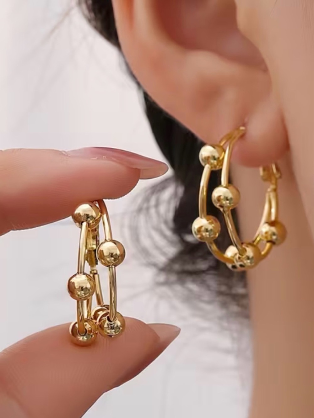 Gold Beaded Hoop Earrings - NWT Elegant Women Jewelry